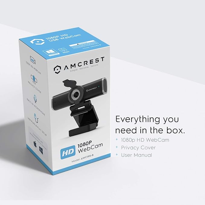 Amcrest 1080P Webcam with Microphone for Desktop Web Cam Computer Camera Streaming HD USB Web Camera for Laptop &amp PC with Privacy Cover Wide Angle Lens Superior Low Light (AWC195-B)