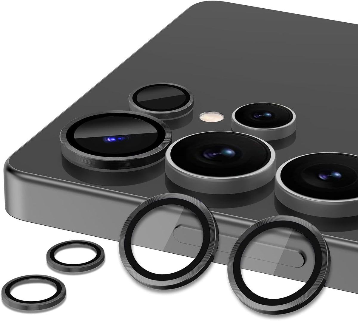 for Samsung Galaxy S25 Ultra Camera Lens Protector, Individual Metal Ring Tempered Glass Lens Cover, [Strong Adsorption] Scratch Resistant Ultra-Thin HD Clear Lens Cover, 1 Set-Black