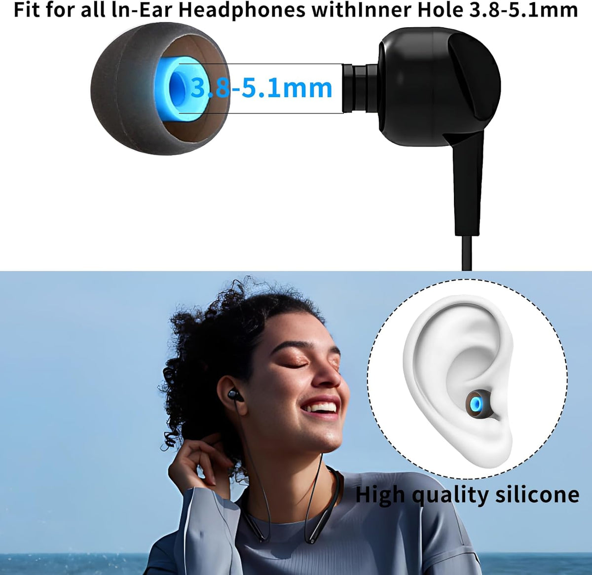 Earbud Tips Ear Bud Tips Soft Anti Slip Washable and Reusable Silicone Replacement Earbud Tips Fit Most in-Ear Earbuds(Inner Hole 3.8mm -5.1mm) 18pcs S M L