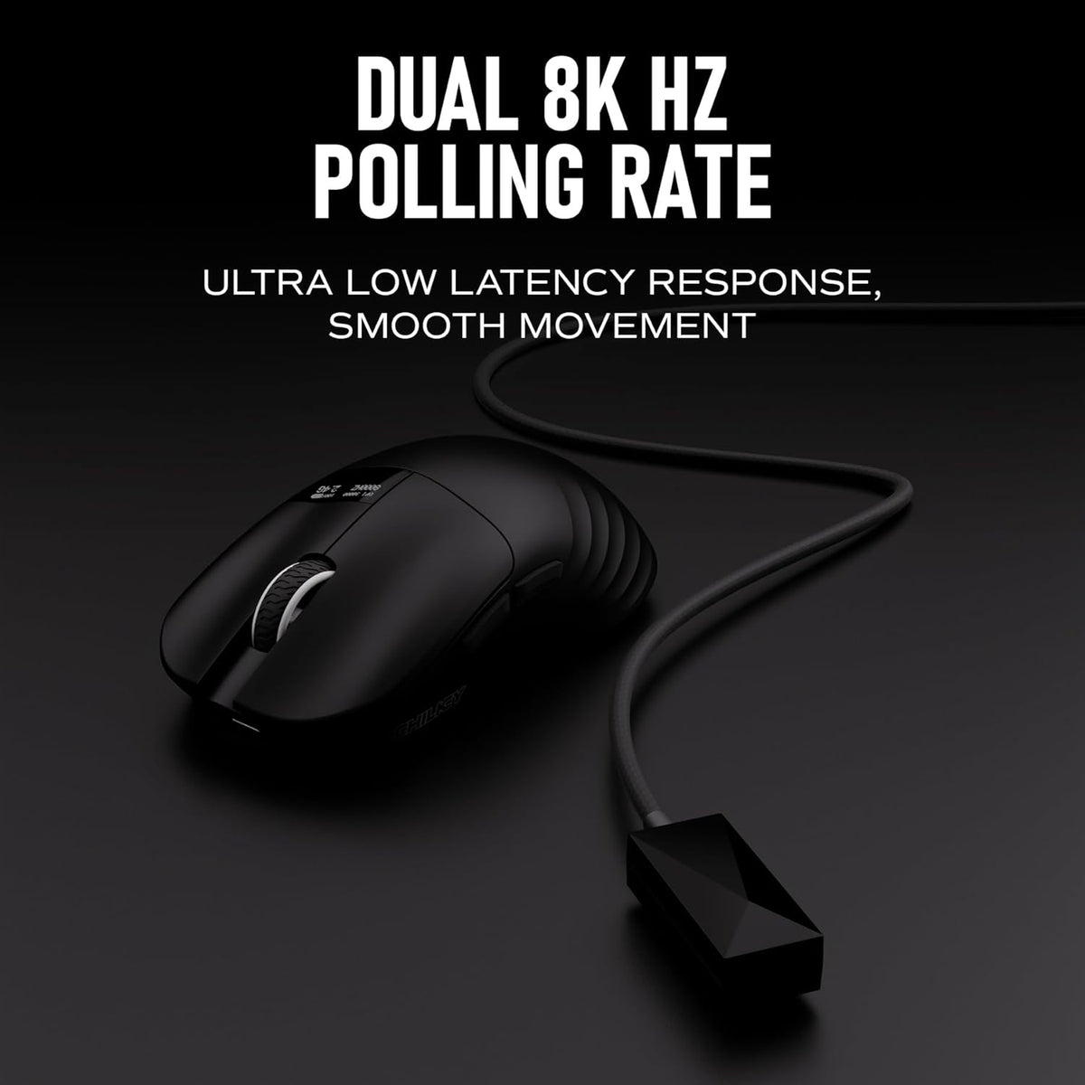Chilkey Glacier LW 8K M Wireless Gaming Mouse with Screen - 49g Super Lightweight - Dual 8K Polling - Maximum 30000 DPI - Optical Switch - Tri-Mode 2.4G/USB-C/Bluetooth 5.2 - Black