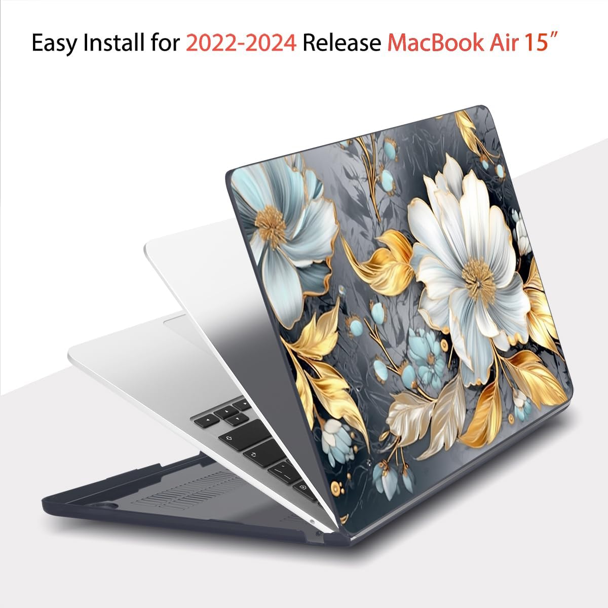 Teryeefi Compatible with M3 M4 MacBook Air 15 inch Case 2025 2024 2023 Release A3241 A3114 A2941, Hard Shell Cover & Keyboard Cover & Screen Protector & OTG Adapter - W-Modern Abstract Art