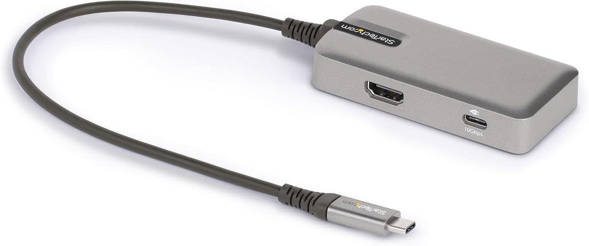 StarTech.com USB C Multiport Adapter - USB-C to 4K 60Hz HDMI 2.0, 100W Power Delivery Pass-Through - 3-Port 10Gbps USB Hub - Portable USB Type-C Mini Docking Station - 10" (25cm) Cable, TAA