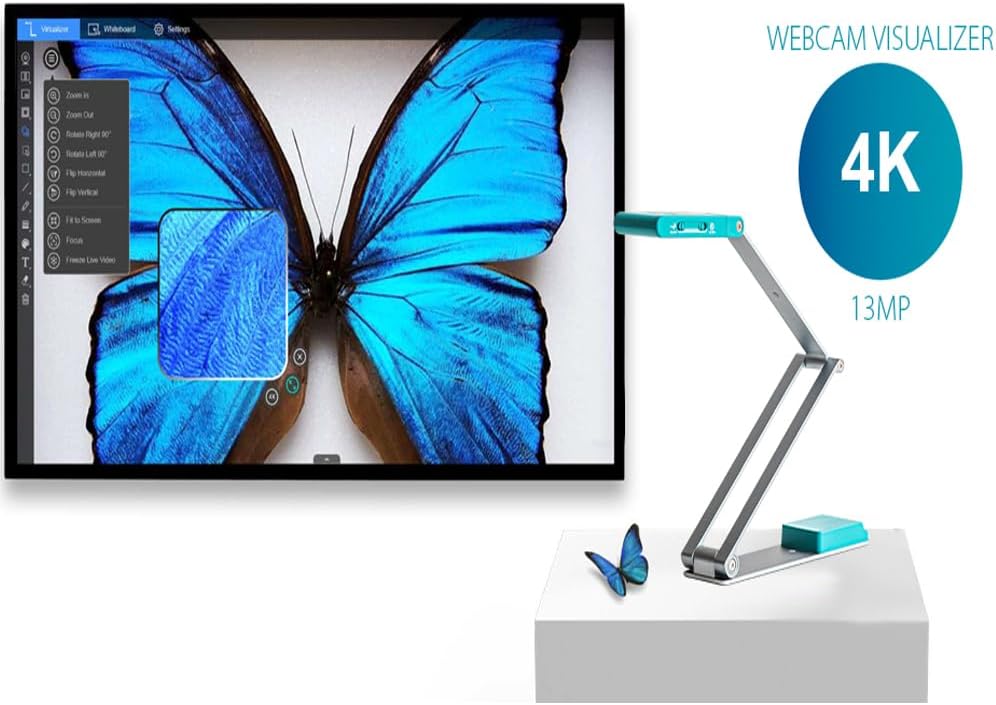 IRIScan Visualizer Webcam Document Camera v7:4K UltraHD-13MP,4in1,Free Readiris PDF OCR,visualizer,Scanner A3,Portable Scanner,Web Conferencing,Distance Learning,AI Micro,Led,USB,WinMac