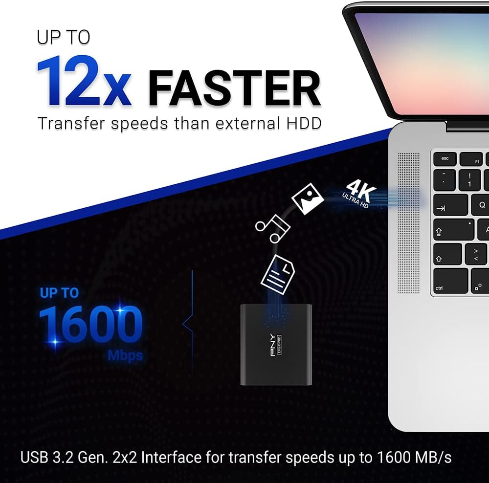 PNY EliteX-PRO 4TB USB 3.2 Gen 2x2 Type-C Portable Solid State Drive (SSD) – (PSD0CS2260-4TB-RB)