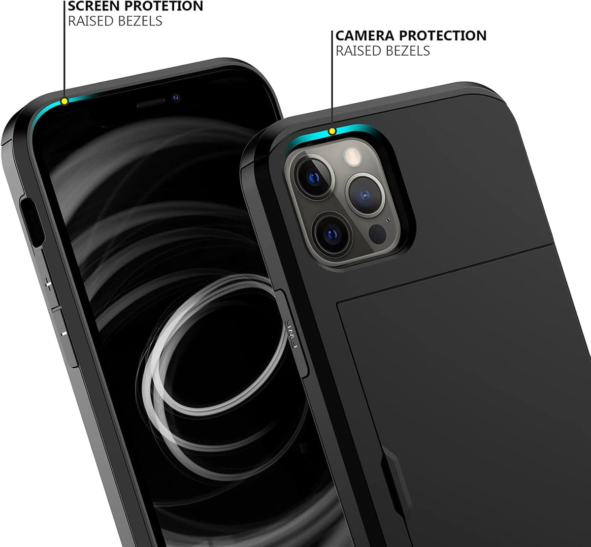 Nvollnoe for iPhone 12/iPhone 12 Pro Case with Card Holder Heavy Duty Protective Dual Layer Shockproof Hidden Card Slot Slim Wallet Case for iPhone 12/12 Pro for Men&Women(Black)