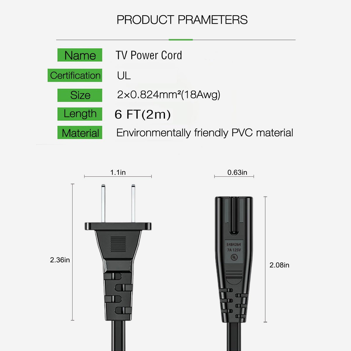 Goffeu 2 6Ft Prong Printer Power Cord/Printer Power Cable for Canon PIXMA MG/MP/MX/IP Series Printers and HP