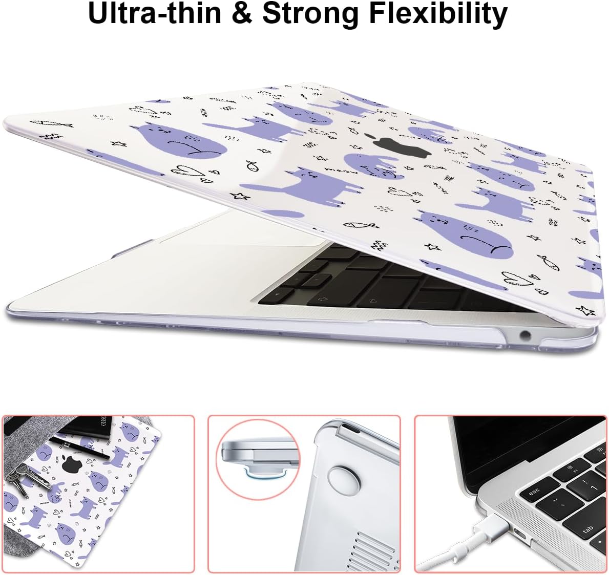 Compatible with 2021 2020 2019 2018 MacBook Air 13 inch Case M1 A2337 A2179 A1932 Touch ID, Crystal Clear Pattern Plastic Hard Shell Case for MacBook Air 13 inch M1 2021, Cute Cat & Fish