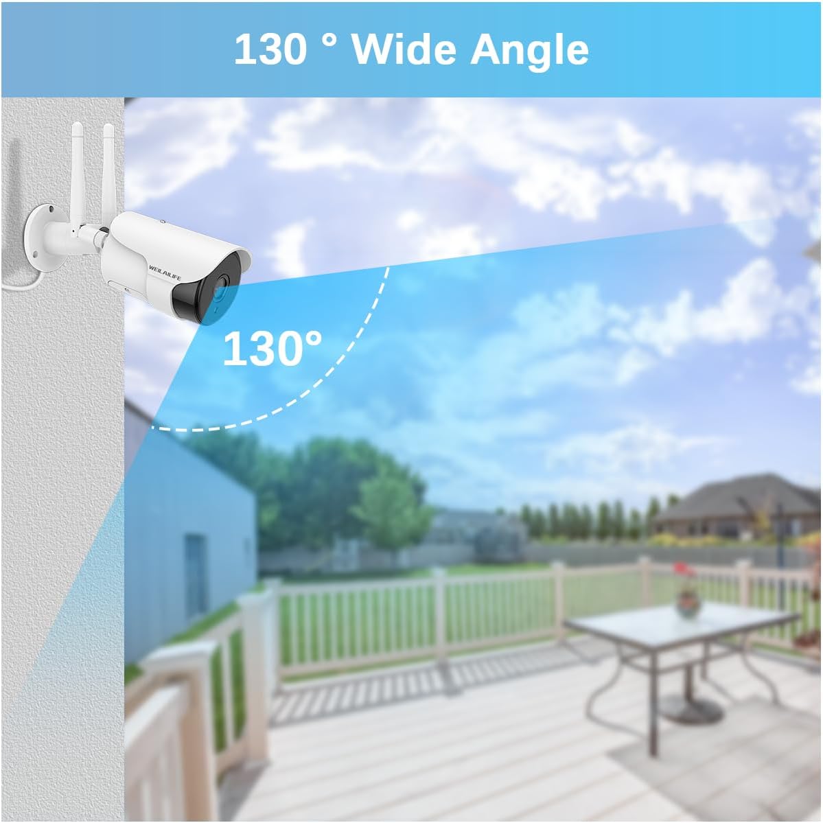 【130° Wide-Angle & 2-Way Audio】 Outdoor Wireless Security Camera System, WiFi Video Surveillance, Home Security Cameras