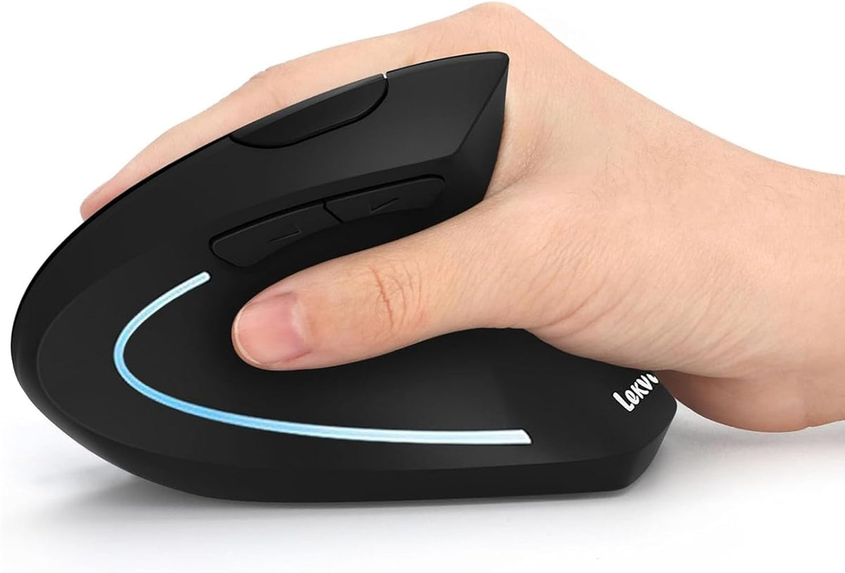 Lekvey Ergonomic Mouse, Vertical Wireless Mouse - Rechargeable 2.4GHz Optical Vertical Mice : 3 Adjustable DPI 800/1200/1600 Levels 6 Buttons, for Laptop, PC, Computer, Desktop, Notebook etc, Black