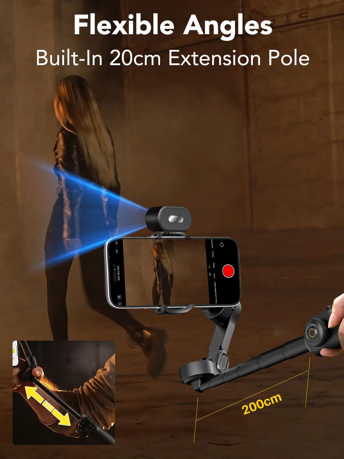Smart X2 Smartphone Gimbal Stabilizer with 360°Rotation,OLED Display,Built-in 20cm Extension Rod Selfie Stick,Adjustable 7-Color RGB Fill Light, Ideal for Night Video Shoots,X2 KIT Black