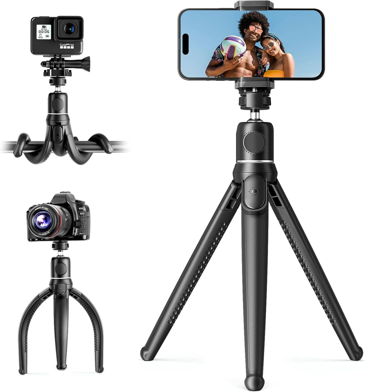 UBeesize Camera Tripod with Remote, Flexible Tripod Stand with Phone Holder and Action Camera Mount Adapter for iPhone Samsung Cellphones, Canon Nikon Sony Cameras