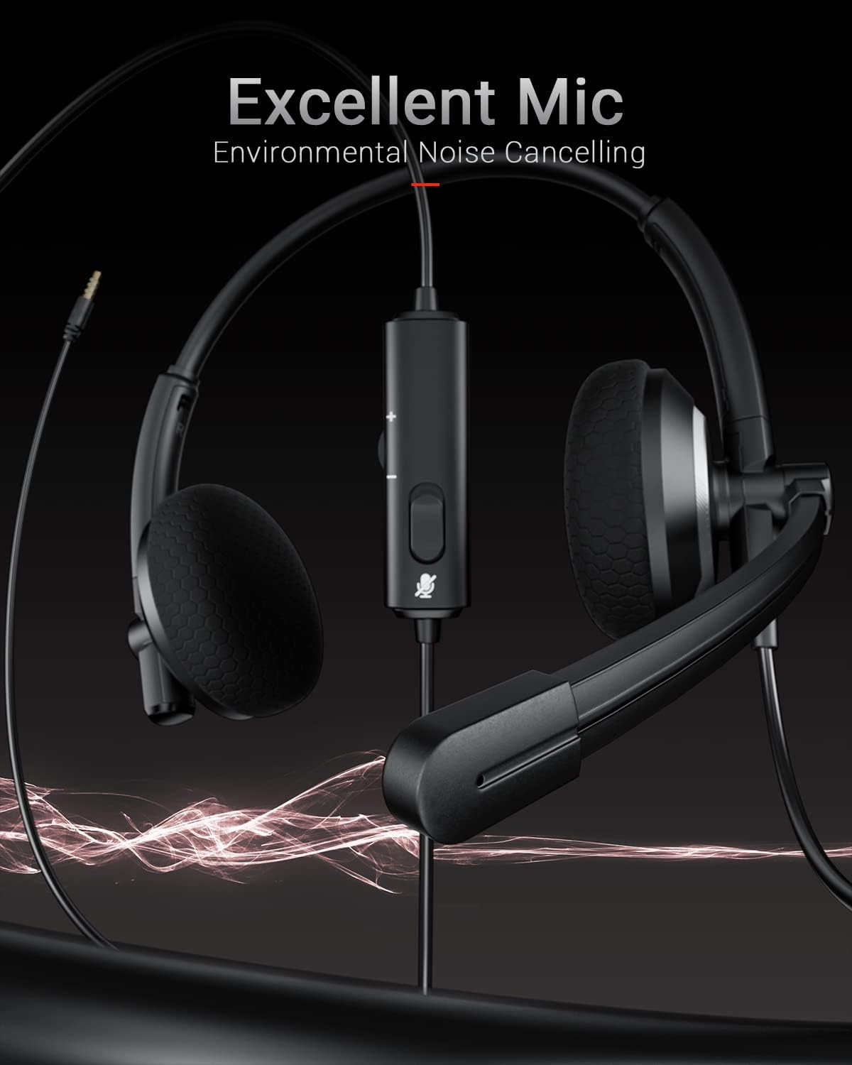 Wired Headset with Microphone for PC Laptop - 3.5mm Jack On Ear Headphones with Noise Cancelling Microphone for Boom Skype Webinars, in-line Control,Comfortable