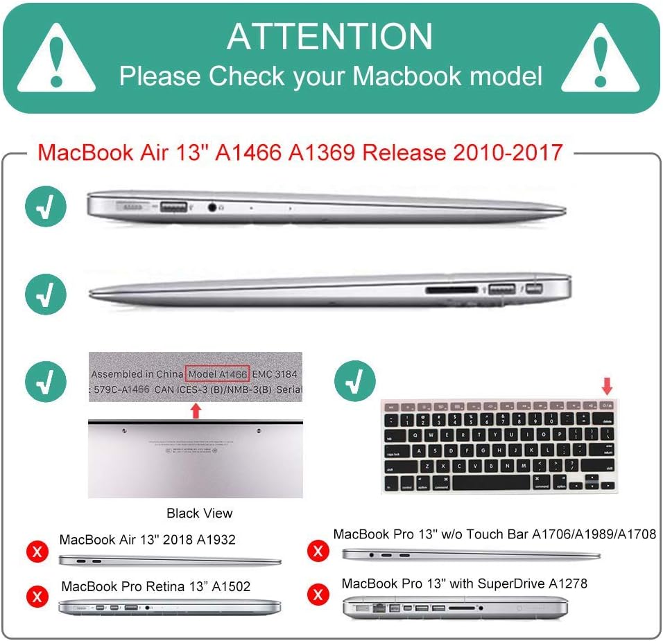 Mektron for MacBook Air 13 Case A1466/A1369 (2010-2017 Release), Snap-on Plastic Hard Shell Cover for MacBook Air 13.3 inch with Keyboard Cover, Glittering Butterfly