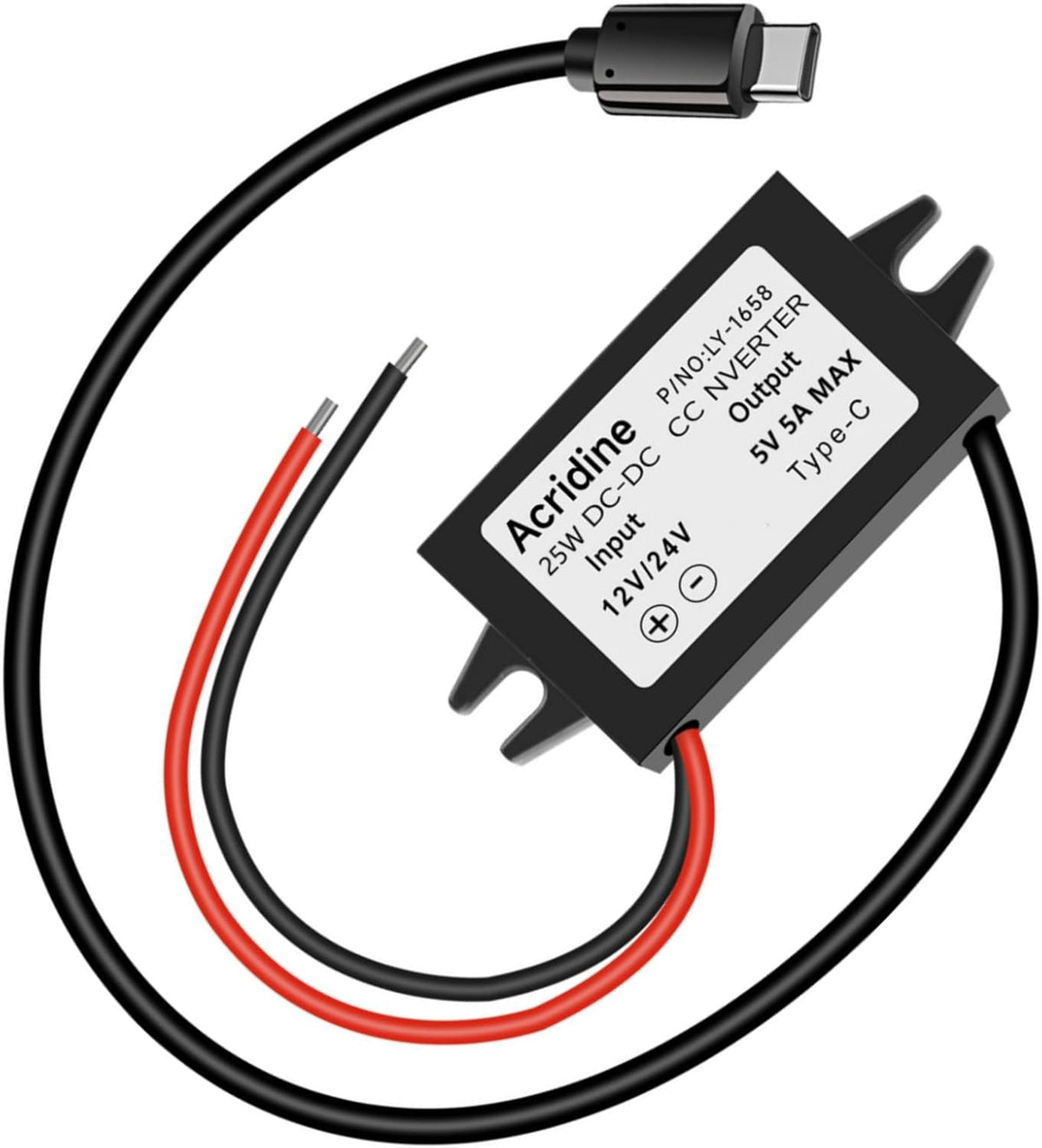 Acridine 12V/24V 5V 5A 25W Adapter(1-Pack) DC to USB-C Step Down Converter Buck Module