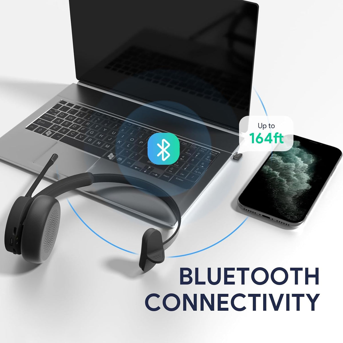 Yealink BH70 Mono Teams Wireless Headset with Mic for Work, Microsoft Teams Certified Bluetooth Headphone for 35h Calling, 91g All-Day Wearing Comfort, Perfect for Open Office, USB-C/A