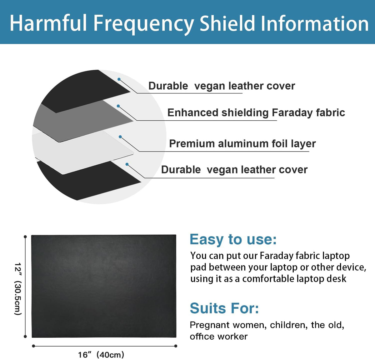 Laptop Pad Protection, Heat Shielding Laptop Pad EMI Blocker Lap Desk, Protector Portable Heat Blocker for Laptop, Tablets and Phones (12"-16")