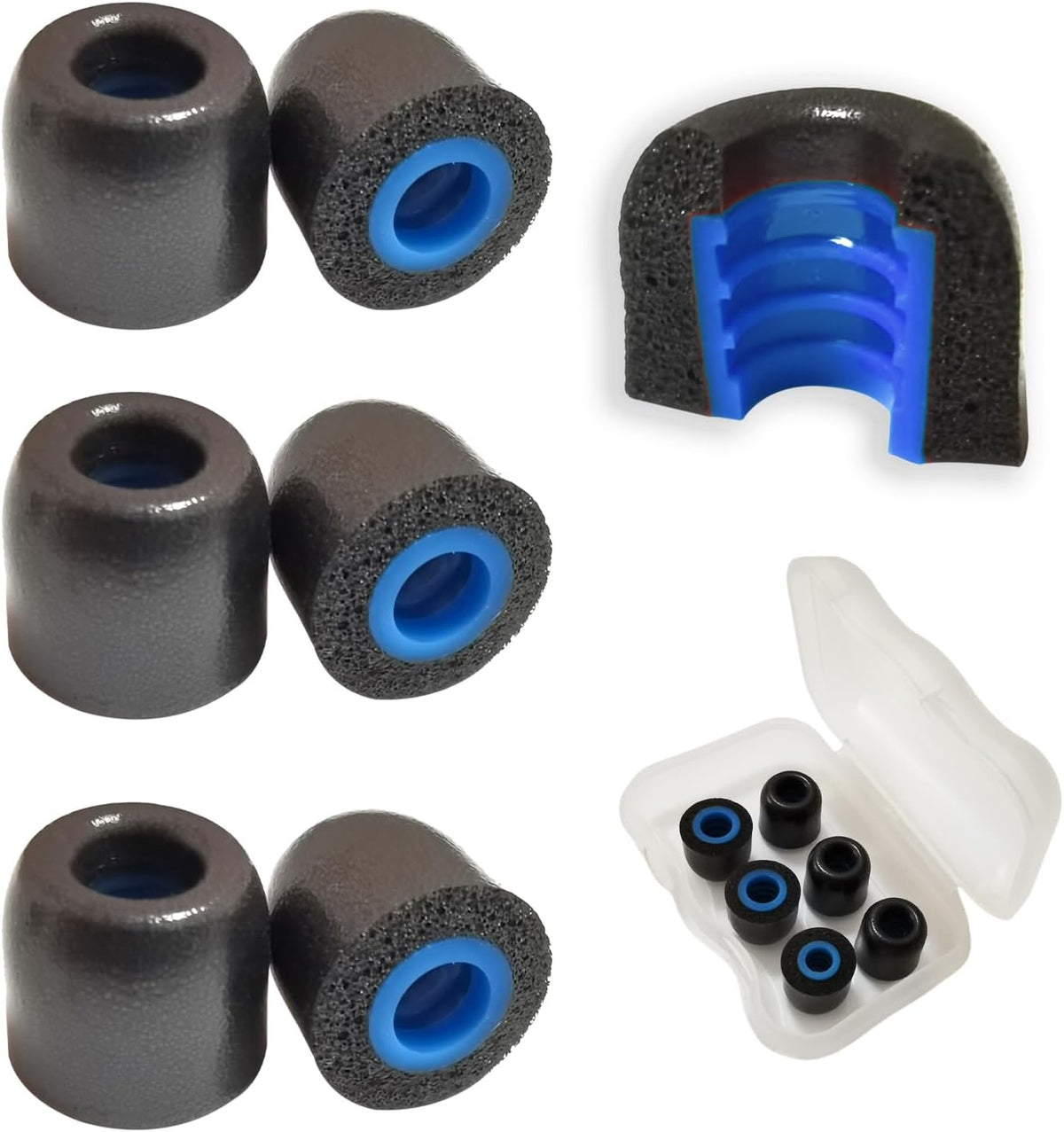 Small Memory Foam Tips Replacement Earbuds Tips Fit 4.5mm-6mm Anti-Slip Isolation Noise Replacement Ear Tips Foam for in-Ear Earphones with Storage Box