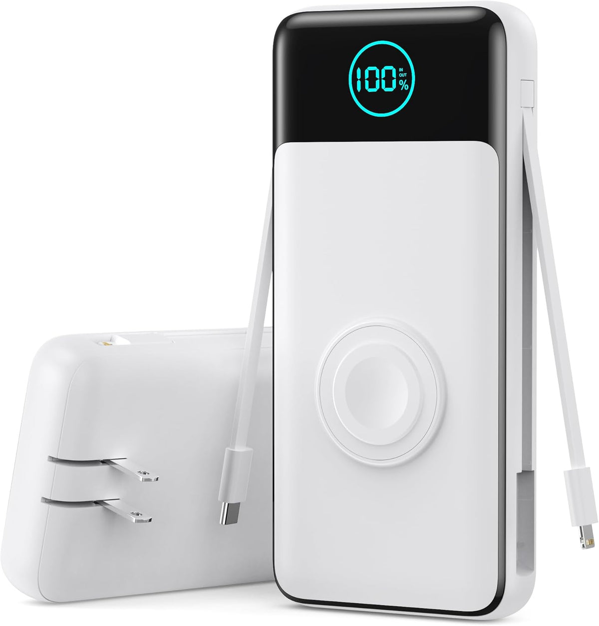 Portable Charger 26800mah for iPhone with Built-in Cables & AC Wall Plug,6-in-1 USB C Power Bank with iWatch Charger,25W PD Fast Charging Battery Pack for iPhone 16/15/14/13/12,Android,Apple Watch etc