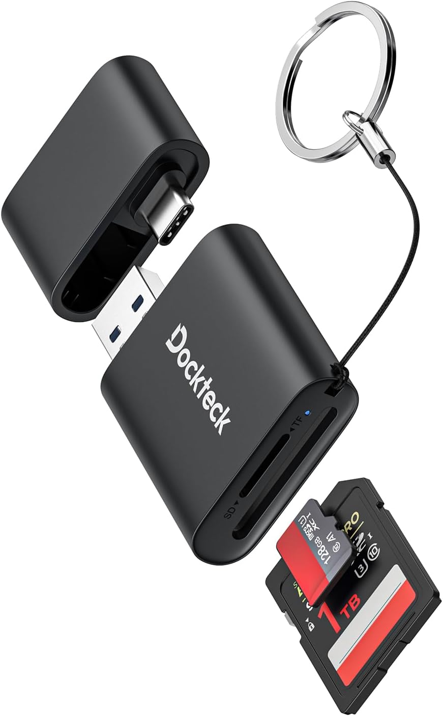 SD Card Reader, Dockteck USB 3.0 Card Reader to Micro SD Card Adapter, 5G SD Memory Card Reader, USB A - C Adapter, Dual-Slot Card Reader for UHS-I SD/Micro SD/SDHC/SDXC/MMC, Support OTG for Plug&Play