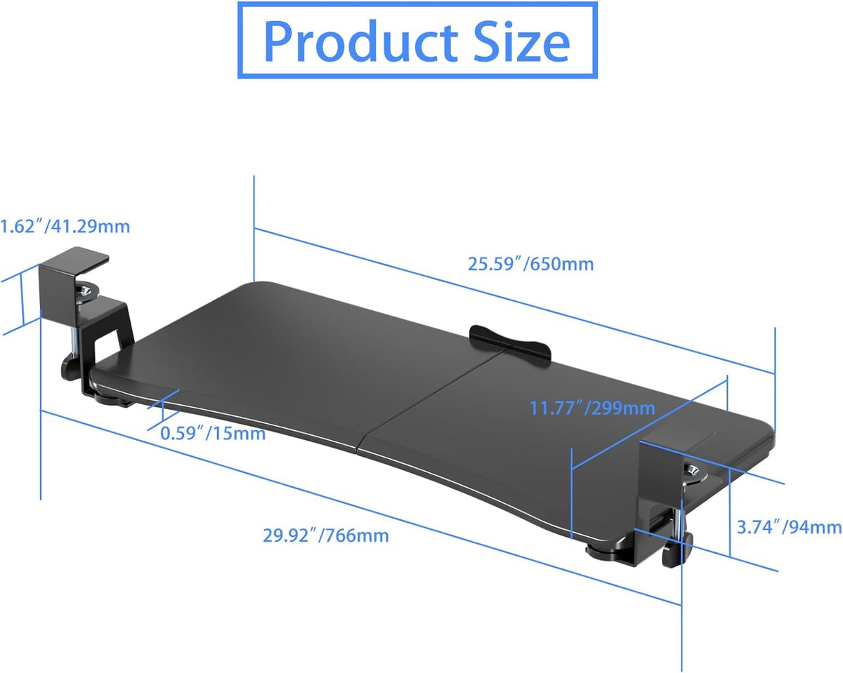 suptek Keyboard Tray Under Desk Pull Out with C Clamp Mount, Computer Keyboard & Mouse Tray, 25.6 (30 Including Clamps) x 11.8 inch Slide-Out Platform Computer Drawer for Typing, Black, DSF1