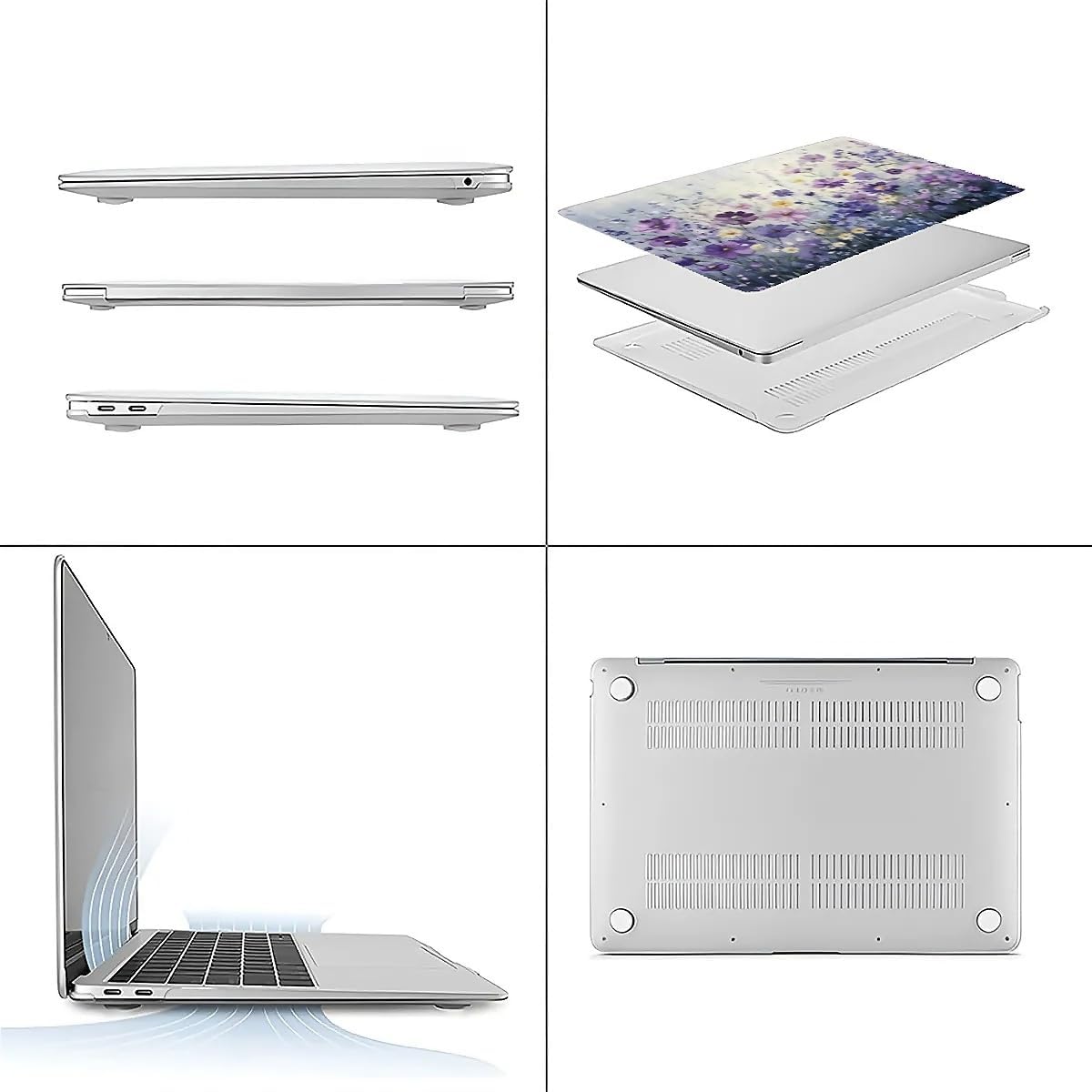 Compatible with MacBook Air 13.3 13.6 Inch Case 2022 2021 2020 2019 Plastic Hard Shell Case Cover,13.6 Air (A2681) M2 2022, Purple Wildflowers