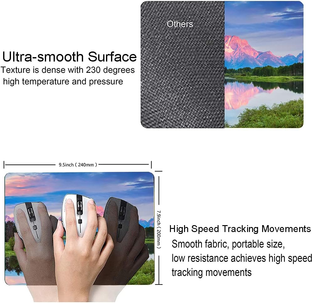 Snowy Mountains Lake Tree Mountains Mouse Pad, Landscape Mouse Pad Custom Design, Square Waterproof Mouse Pad Non-Slip Rubber Base MousePads for Office Laptop, 9.5 x7.9 x0.12 inch