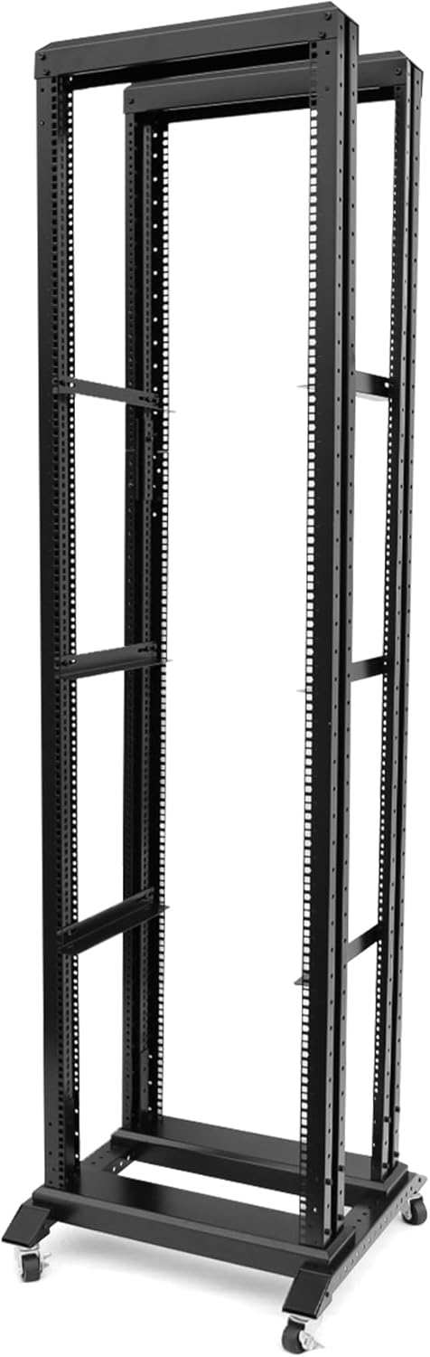 42U Server Rack/4-Post 19in Network Rack/Open Frame Rack with Wheels, Heavy-Duty Frame Cabinet/Adjustable Depth 15.75-13.75in GLOBALRACK，(4POST-600-42U)