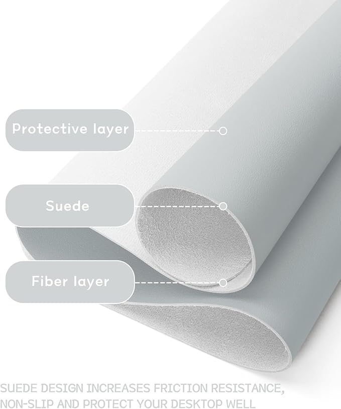 YSAGi Non-Slip Leather Desk Pad, Waterproof Laptop Computer Desk Keyboard Mat, Table Protector Blotter Mat, Large Mouse Pad for Office/Work/Home/Decor(Silver-Grey, 31.5" x 15.7")