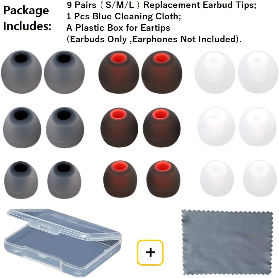 Earbud Replacement Tips Silicone Earbud Tips Headphone Earbud Tips Ear Gels Fit for Inner Hole from 3.8mm - 5.1mm Earphones 9 Pairs S/M/L