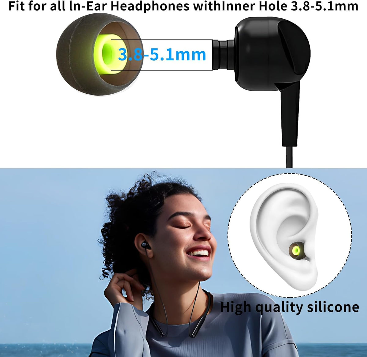 Earbud Tips Ear Bud Tips Soft Anti Slip Washable and Reusable Silicone Replacement Earbud Tips Fit Most in-Ear Earbuds(Inner Hole 3.8mm -5.1mm) 18pcs S M L