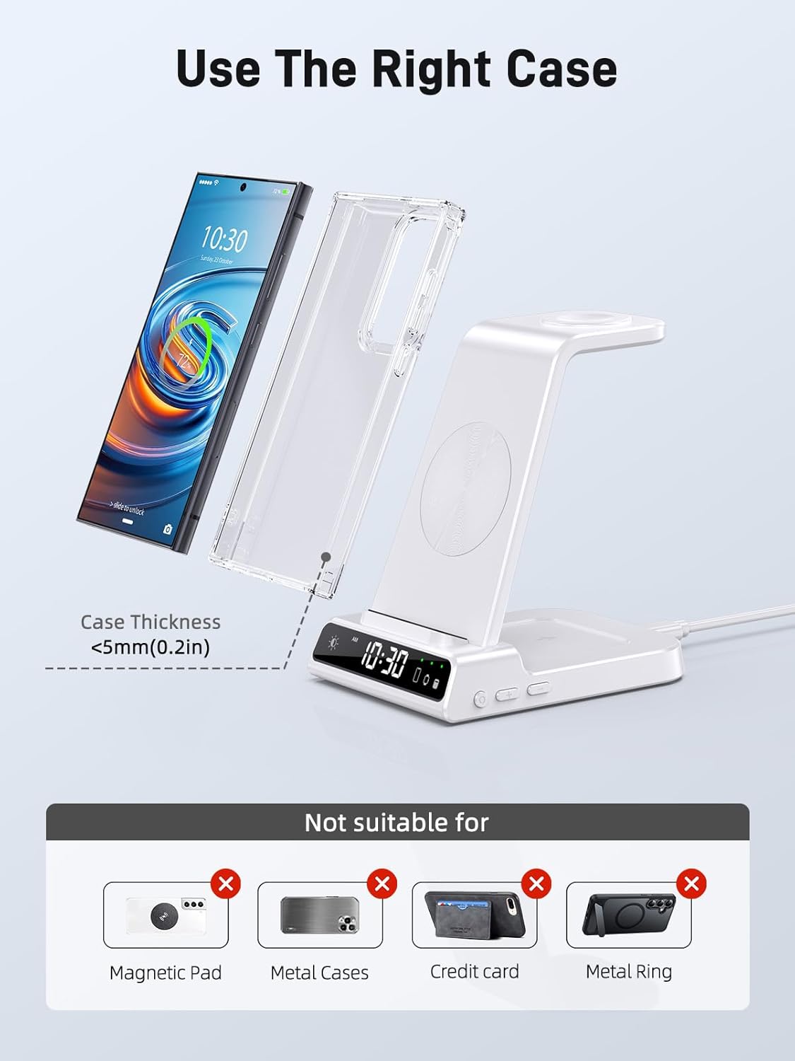 Wireless Charger for Samsung Charging Station, 3 in 1 Android Phone Charger for Samsung Galaxy S25 Ultra/S24 Ultra/S23/Z Fold7/Flip7, Galaxy Watch 8/8 Classic/Ultra/7/6/5, Galaxy Buds 3 Pro/3(White)