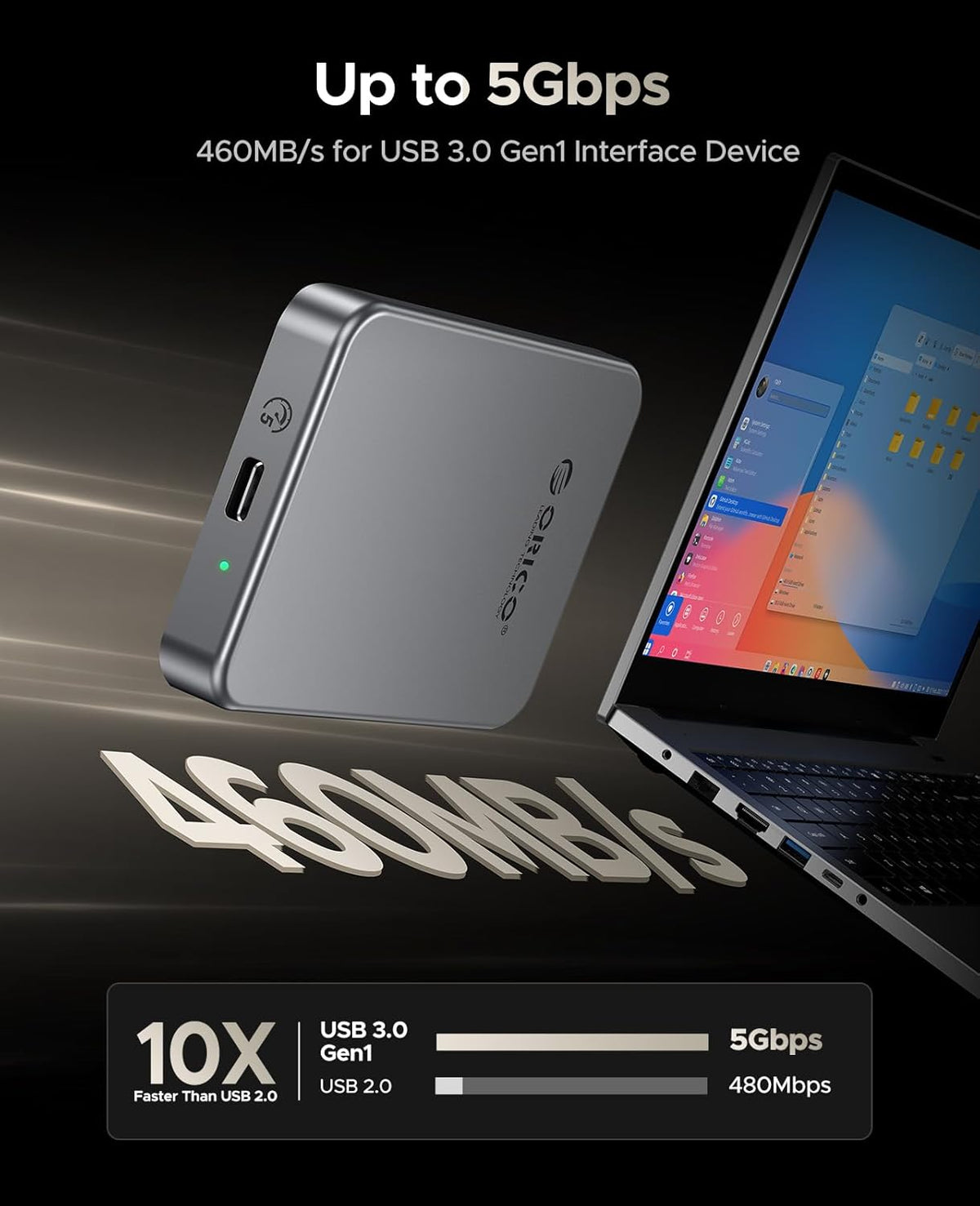 ORICO 256GB Magnetic Portable SSD, Metal Body, 4K 120 fps ProRes HDR Record and Store, Up to 460MB/s, USB C&A 2 in 1 Cable, External SSD Compatible with iPhone 16 Pro Max, Tablet, Computer - K5PLUS