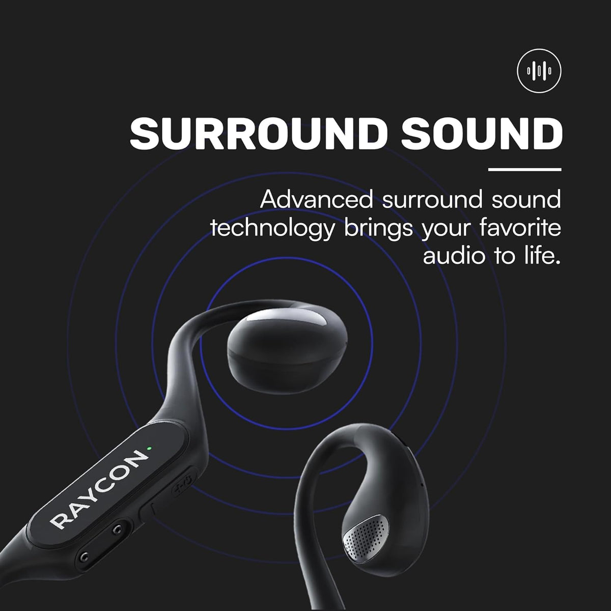 Raycon Open Headphones – Lightweight Wireless Over-Ear Design with Immersive Sound Quality, Long Battery Life, and Comfortable Fit for All-Day Wear - (Black)