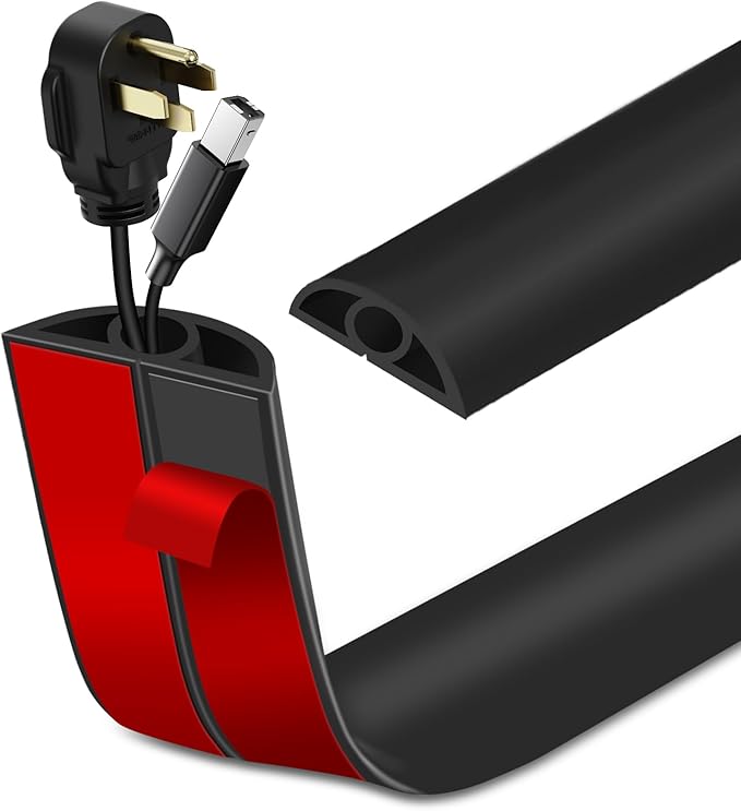 Floor Cord Cover Self Adhesive Cord Hider Floor Extension Cord Covers for Floor Power Cord Protector Cable Management Prevent Cable Trips Cable Cavity 0.32" W x 0.32" H (Black, 3.3Ft)