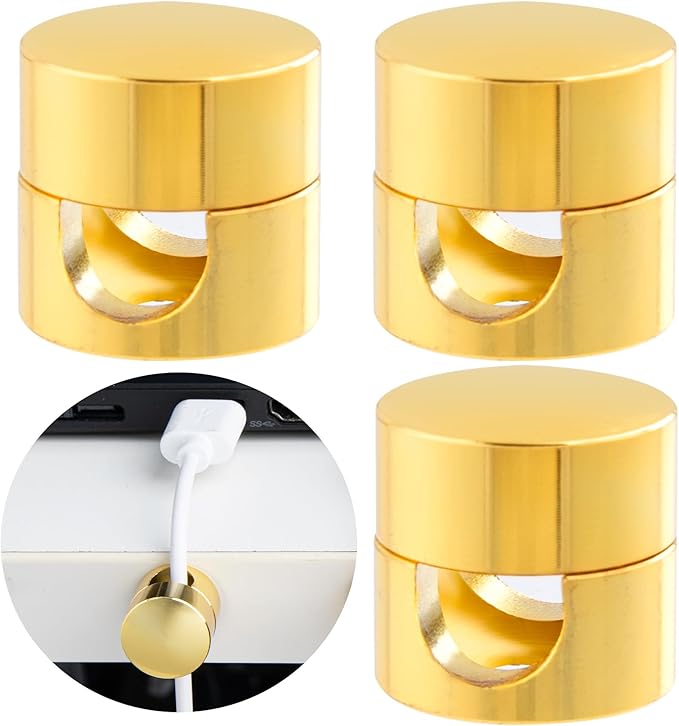 SmallCat 3 Sets Charger Holders for Cords, Gold Metal Cord Holder for Desk