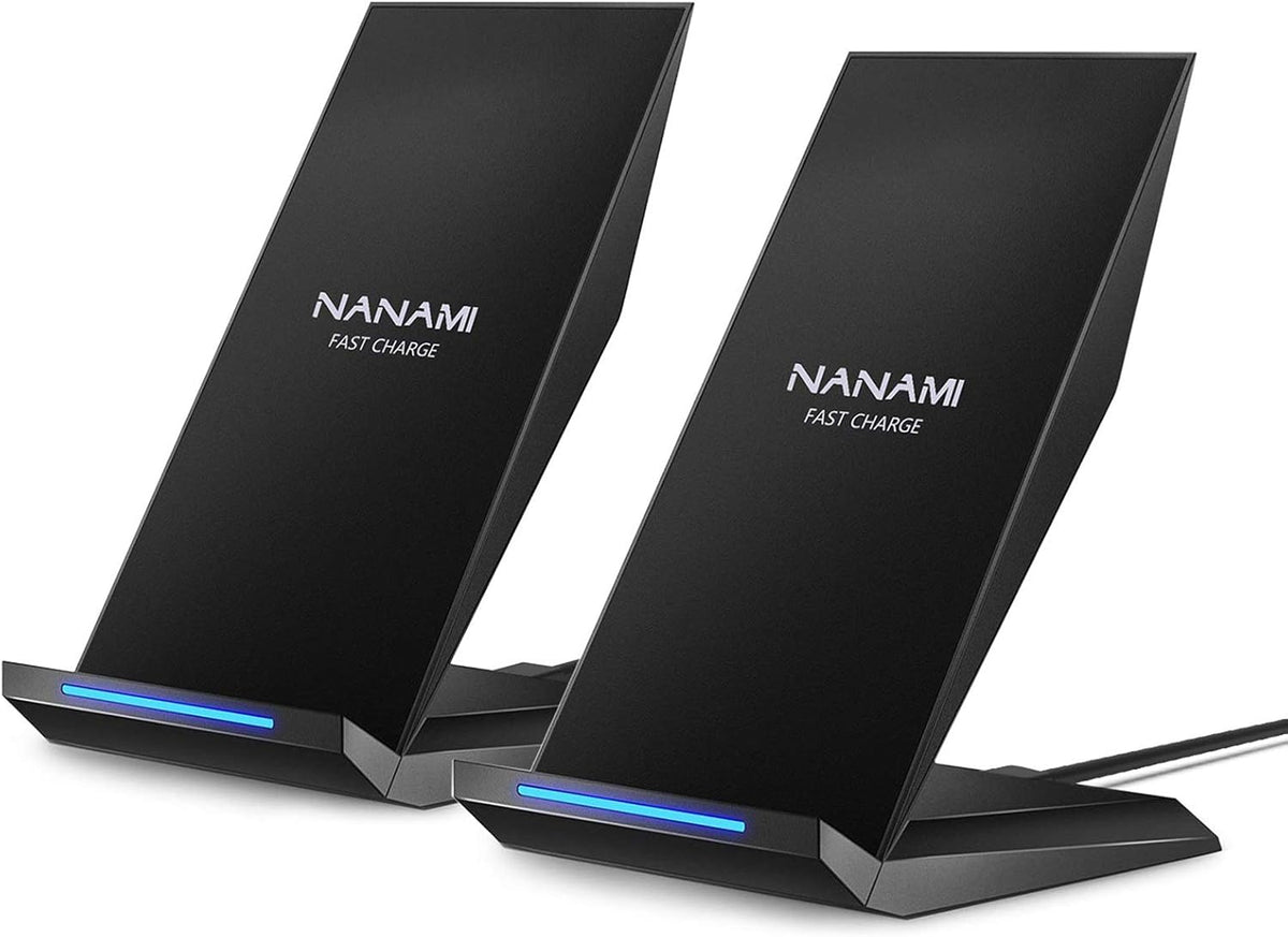 Fast Wireless Charger, [2 Pack] NANAMI Qi Certified Wireless Charging Stand Compatible iPhone 16/16 Pro/16 Pro Max/15/14/13/12/11 Pro, Phone Charger for Galaxy S25/S24/S23/S22/S21 and Qi-Enabled Phone