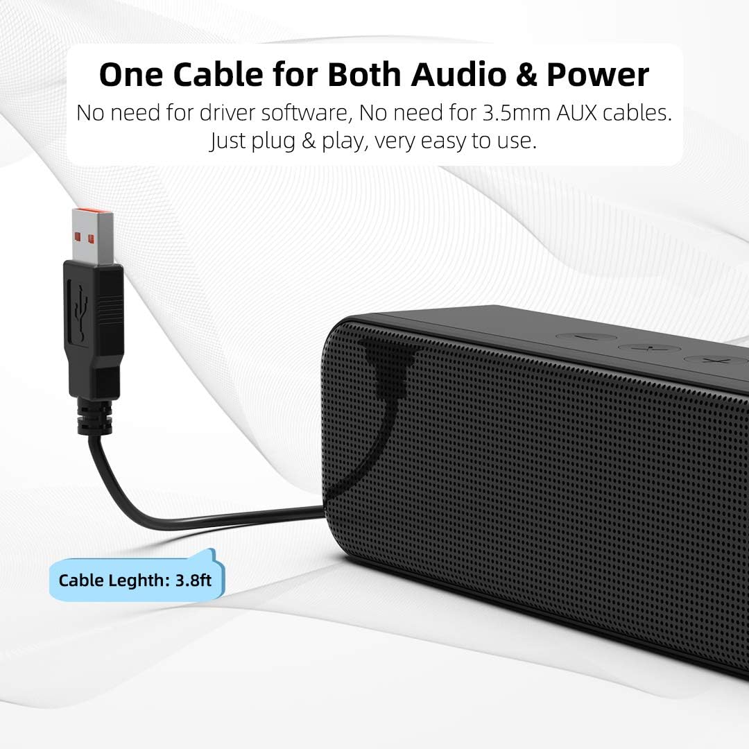 LIELONGREN [Newer] USB Computer Speaker for Desktop, Laptop Speaker, PC Speaker, Small Computer Soundbar with Hi-Quality Sound, Loud Control Volume, Rich Bass