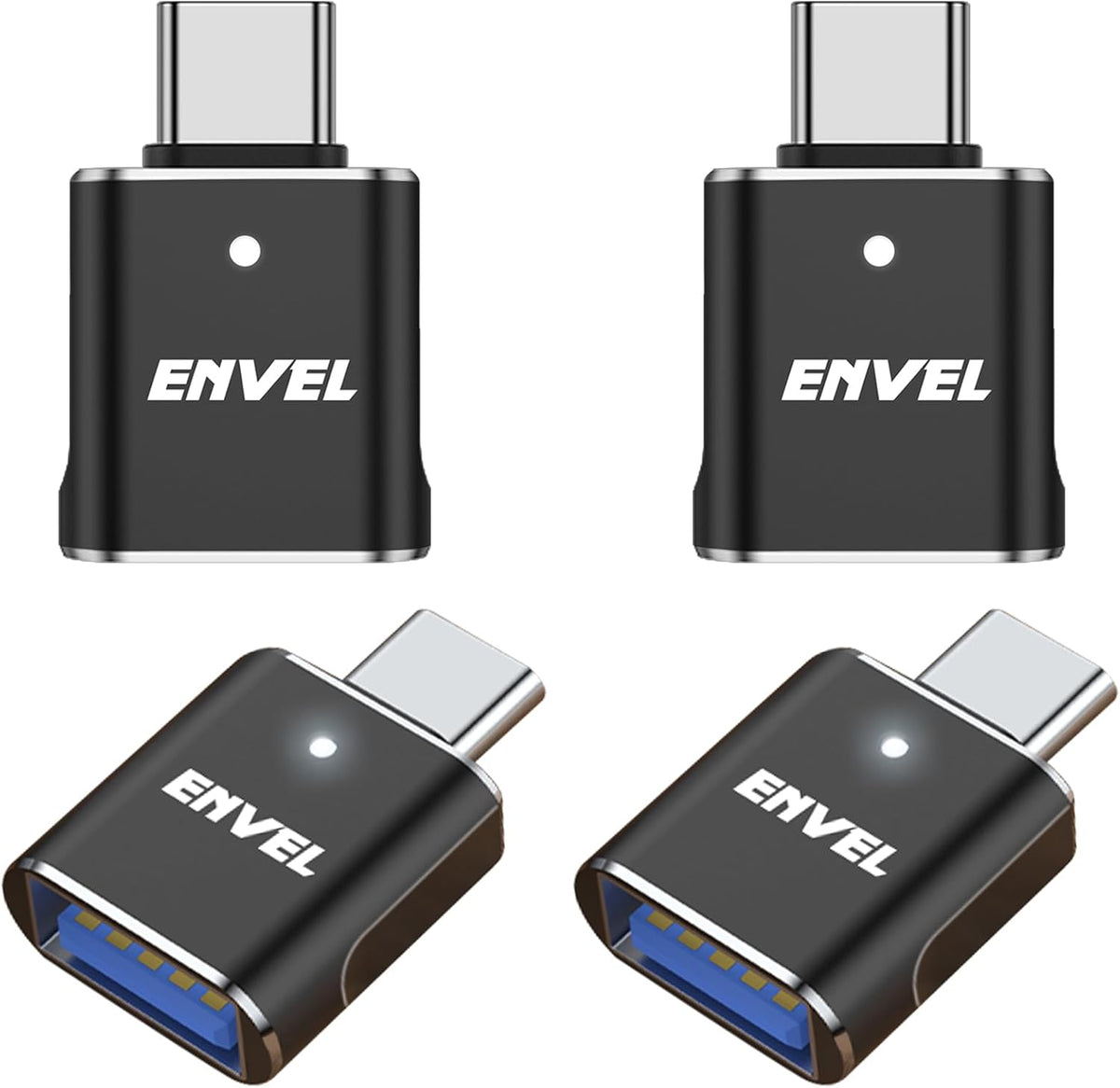 ENVEL USB to USB C Adapter, USB3 5Gbps High Speed Data Transfer, OTG Converter Thunderbolt3 to USB Female Compatible with Apple iWatch iPhone 15 Pro Max iPad Air 4 5 Mini 6 (Black C, USB C Male)