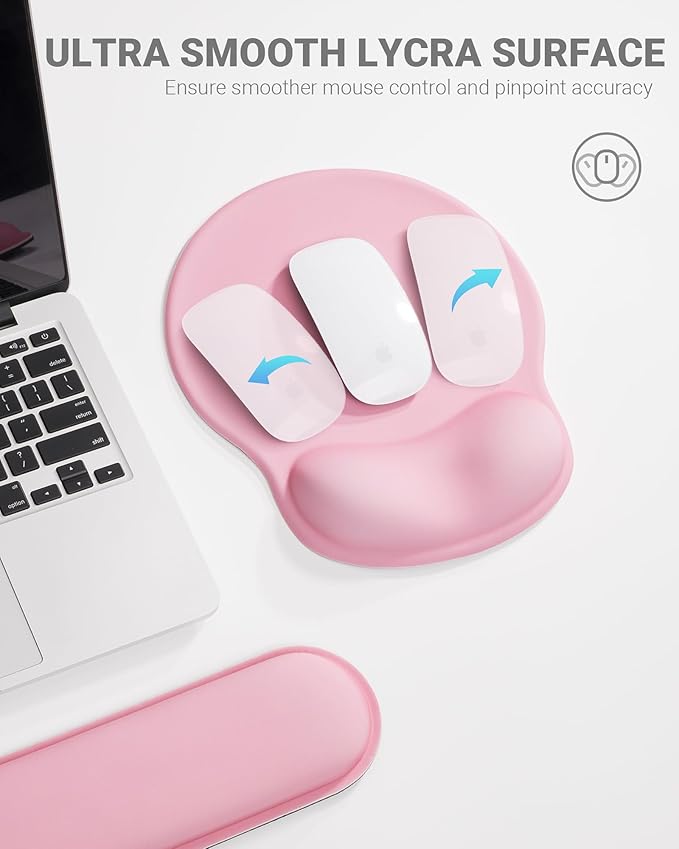 Laborio Ergonomic Mouse Pad Wrist Support Set, Memory Foam Keyboard Wrist Rest Set, Relieve Wrist Pain Keyboard Pad, Non-Slip Base Mousepad(Pink Set)
