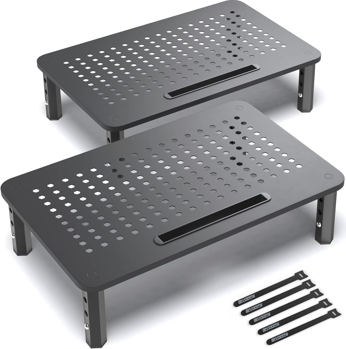 2 Pack EVOOMI Back Saver Monitor Stand for Desk - Monitor Riser - Anti-Skid HD Hexagonal Steel Computer Stand - Free