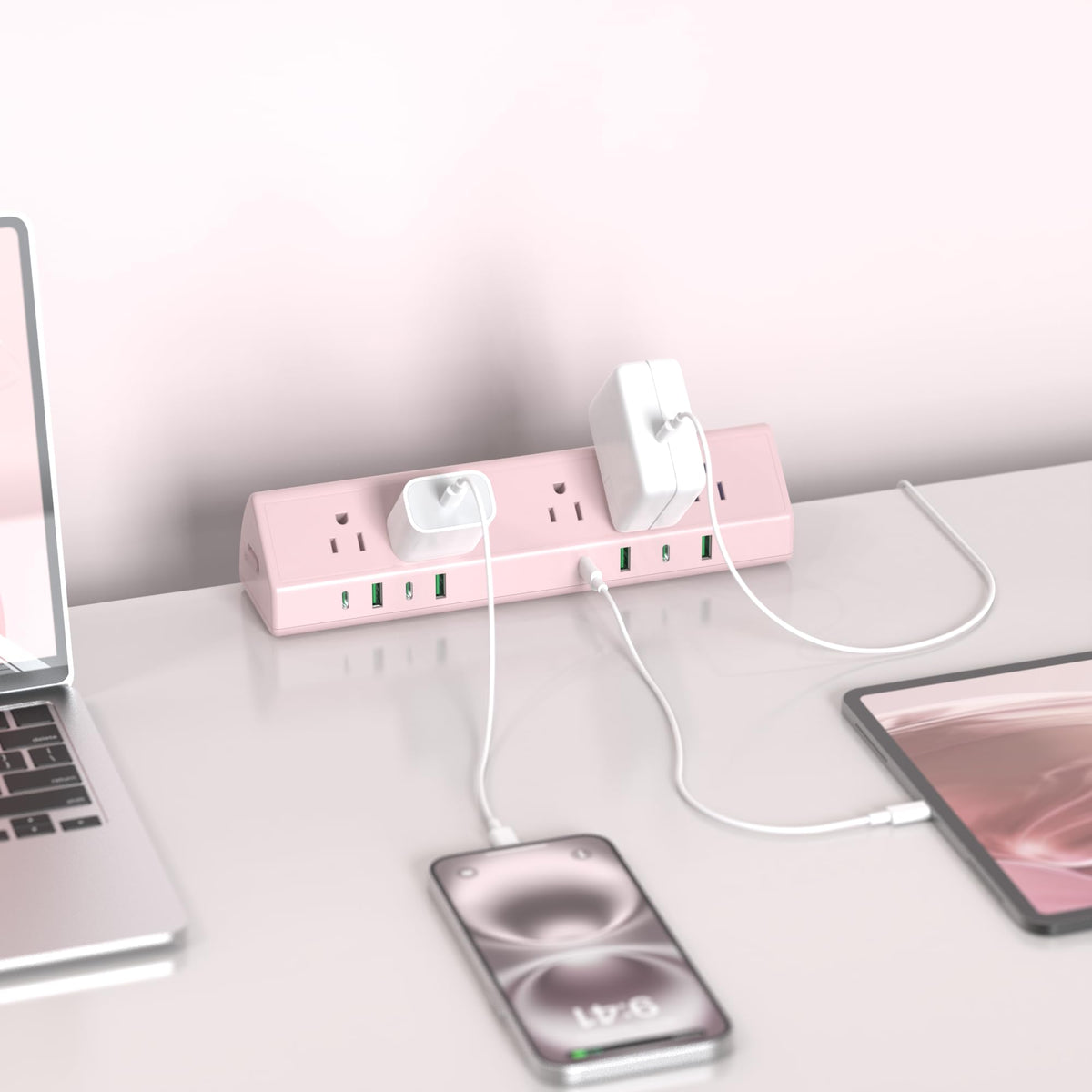 Jgstkcity Desk Clamp Power Strip USB C 45W,Surge Protector,Pink