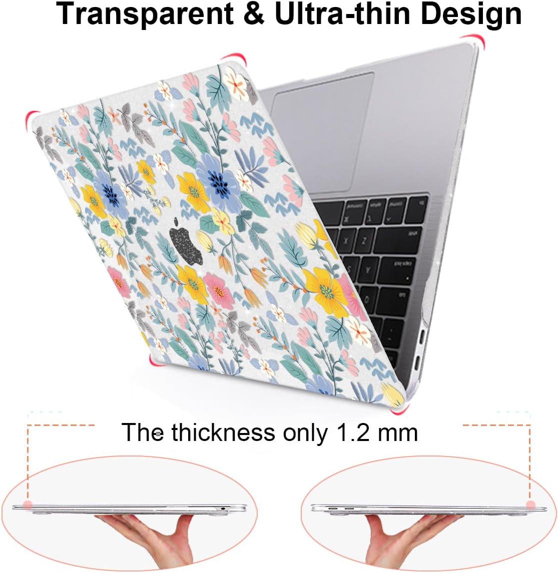 Compatible with MacBook Air 13 Inch M1 Case 2021 2020 2019 2018 Release A2337 A2179 A1932 Touch ID, Shiny Crystal Pattern Plastic Hard Shell Case Keyboard Cover Screen Film, Flowers L213