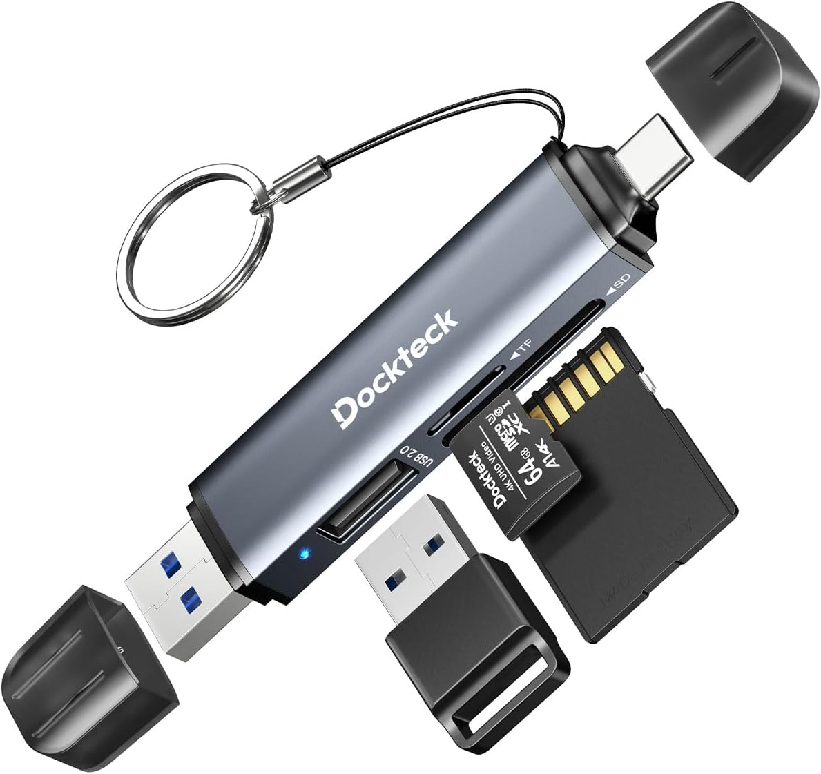 Dockteck SD Card Reader, 5G Super Speed USB3.0 SD/TF Card Reader, 3-Slot USB A/C to SD/Micro SD/USB A Memory Card Reader for UHS-I SD/Micro SD/SDHC/SDXC/MMC, Support OTG for Plug&Play