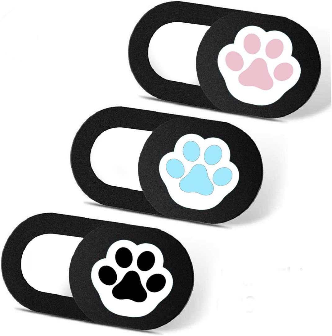 Webcam Cover 3 Pack Slide Ultra Thin Laptop Camera Cover for Echo Show, Phone, Computer, Tablet, Mac Air, Chromebook, PC - Paw Paw Black