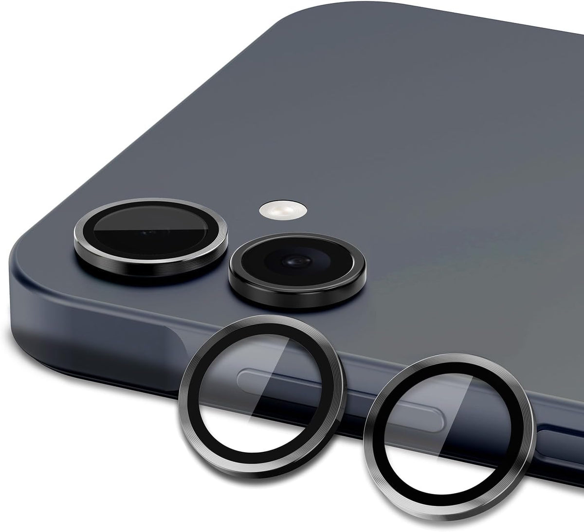 for Samsung Galaxy A06 Camera Lens Protector, Individual Metal Ring Tempered Glass Lens Cover, [Strong Adsorption] Scratch Resistant Ultra-Thin HD Clear Lens Cover, 1 Set-Black