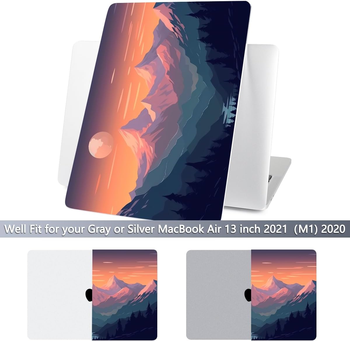 Batianda Design Case for M1 MacBook Air 13 Inch Model A2337 A2179 A1932 2021 2020 2019 Release,3D Painted Landscape Series Hard Shell with Keyboard Cover & Screen Protector, Sunset