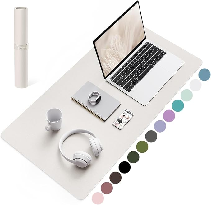 YSAGi Non-Slip Leather Desk Pad, Waterproof Laptop Computer Desk Keyboard Mat, Table Protector Blotter Mat, Large Mouse Pad for Office/Work/Home/Decor(Apricot Gray, 31.5" x 15.7")