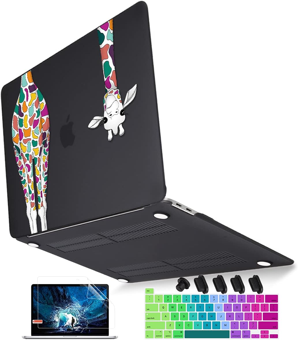 Mektron for MacBook Pro 16 Case A2141 2020 2019 Release, Matte Black Colorful Giraffe Smooth Hard Shell Cover 16 inch Laptop Case w/Keyboard Skin & Screen Protector & Dust Plug