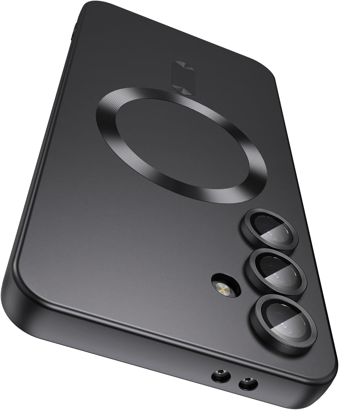 Magnetic for Samsung Galaxy S25 Plus Case [Compatible with MagSafe][Built-in Camera Lens Protector] Slim Soft Silicone Bumper Shockproof Metallic Luster Phone Shell (Black)