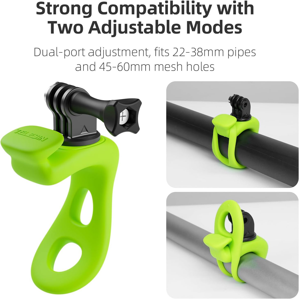 TELESIN Camera 360 Strap Mount Flexible Wrap Band Bike Motorcycle Handlebar Tube Roll Bar Stick Pole Ski Holder Accessories for GoPro Max Hero 13 12 11 10 9 Insta360 Ace Pro X3 DJI Action 3 4 Pocket